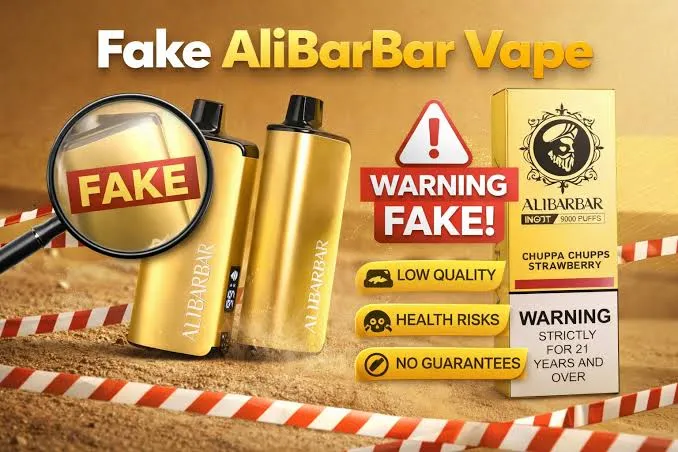 Alibarbar Authentication Visual Guide where to buy alibarbar vapes perth counterfeit detection guide showing authentic versus fake Alibarbar Ingot 9000 packaging device