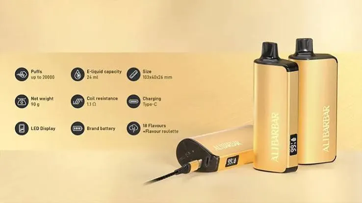 Flavour Roulette Specifications alibarbar flavour roulette specifications showing 9000 puffs 650mah battery 22ml e-liquid with 6 flavor rotation system
