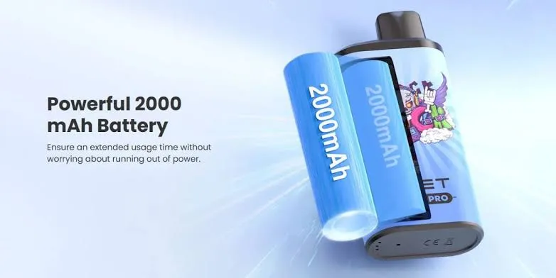 IGET Bar Pro Blueberry Ice internal components showing 2000mAh battery and mesh coil system
