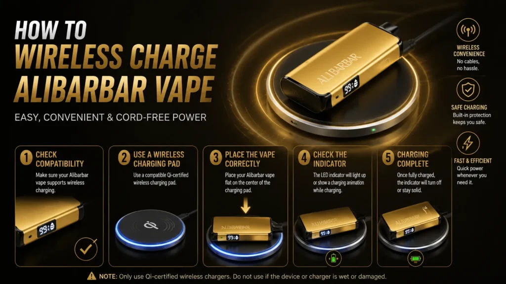 Alibarbar Charging Connection Steps how to recharge a alibarbar vape step by step guide showing Type-C cable insertion technique with correct port alignment and power adapter connection