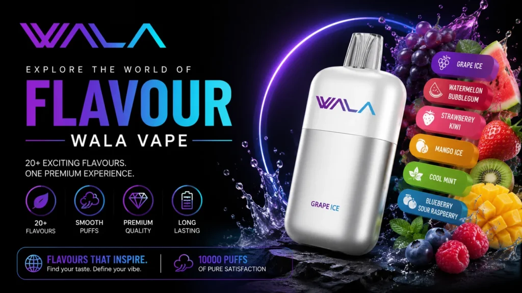 wala vape 18000 flavor lineup showing 21 flavor options with ice and fruit varieties tested by professional reviewer